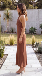 Women's Halter Neck Twist Front Satin Bias Cut Maxi Dress