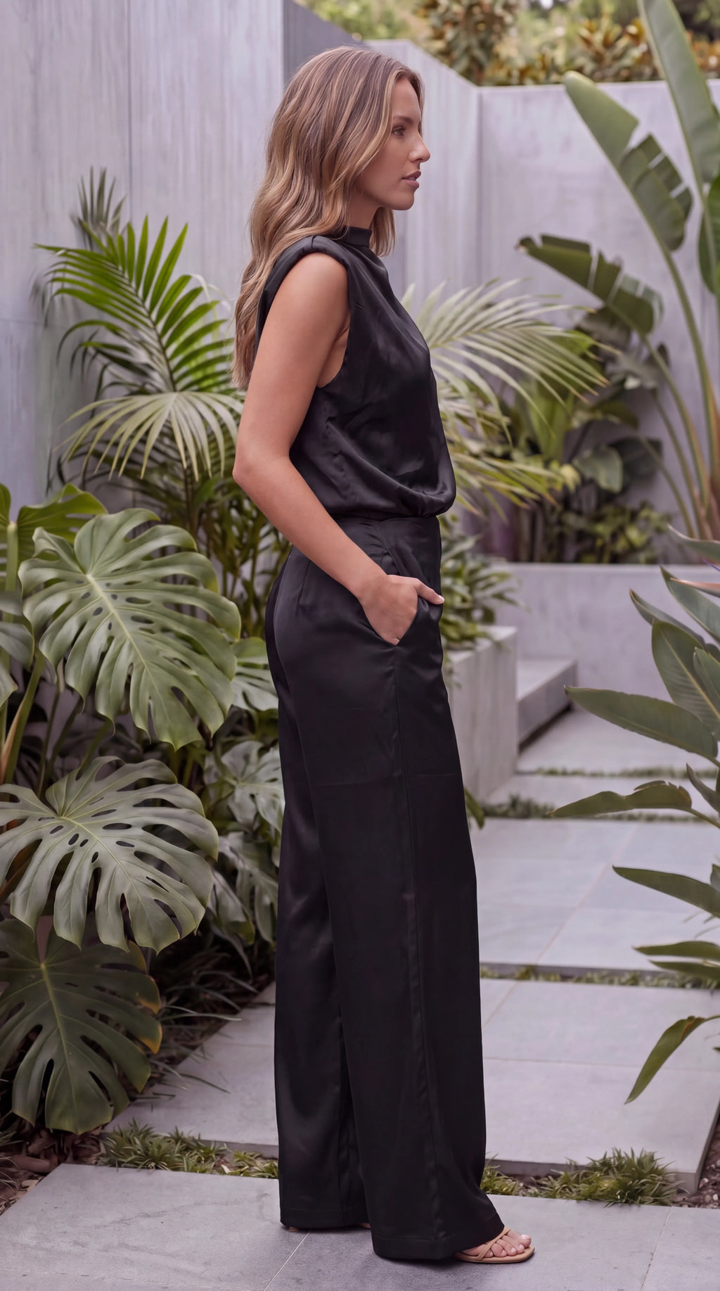 Women's Elegant Cowl Neck Wide Leg Jumpsuit