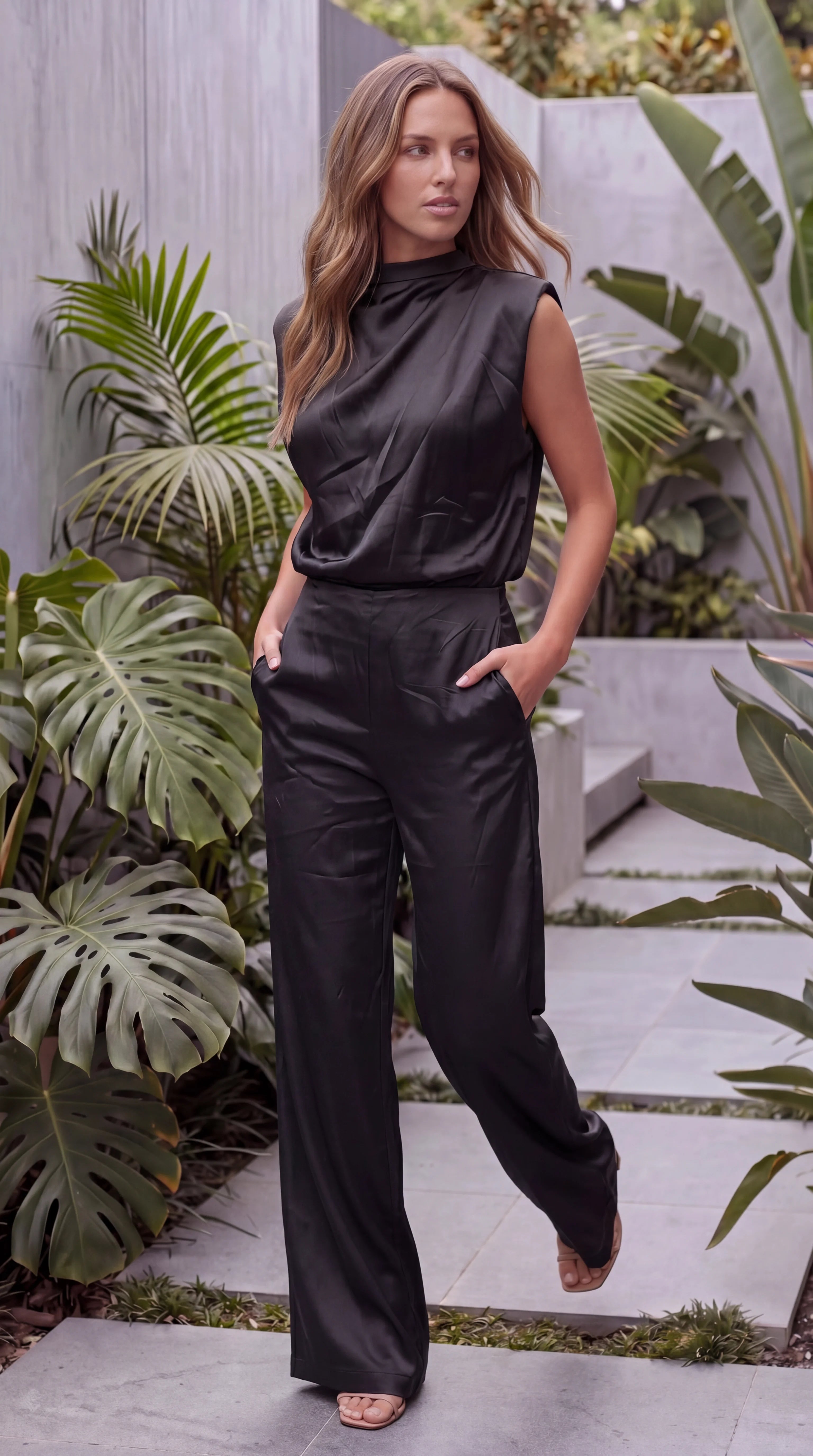 Women's Elegant Cowl Neck Wide Leg Jumpsuit