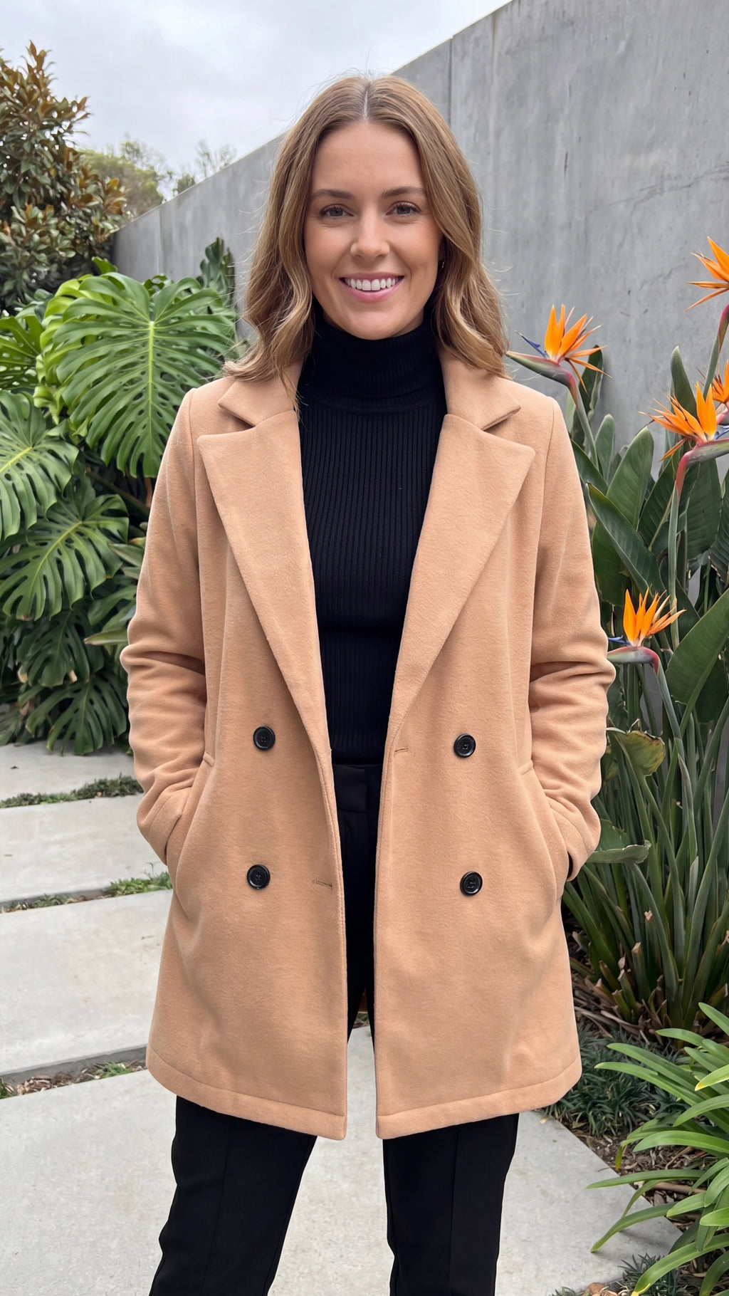 Women's Lapel Collar Double Breasted Coat With Pockets