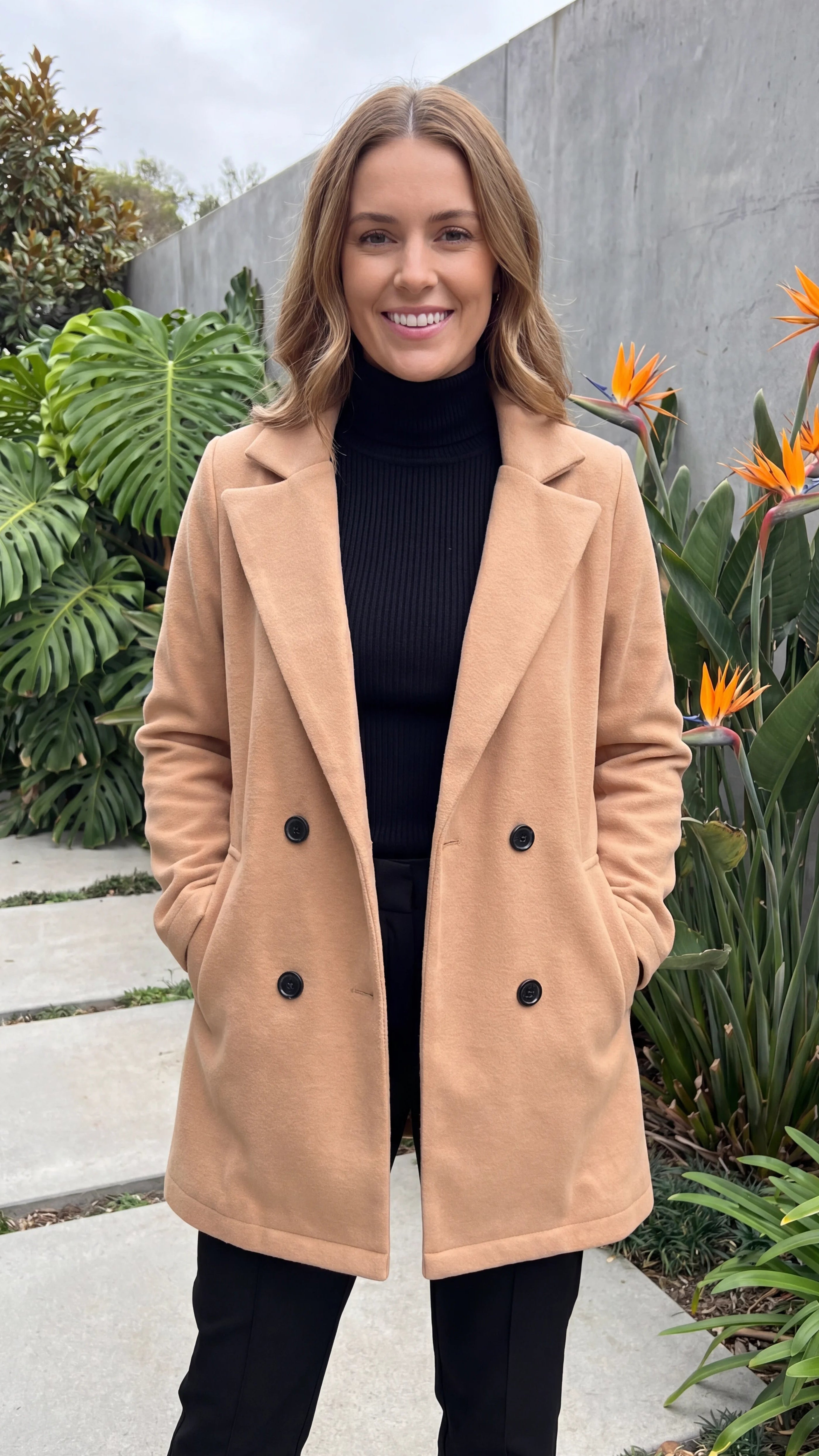 Women's Lapel Collar Double Breasted Coat With Pockets