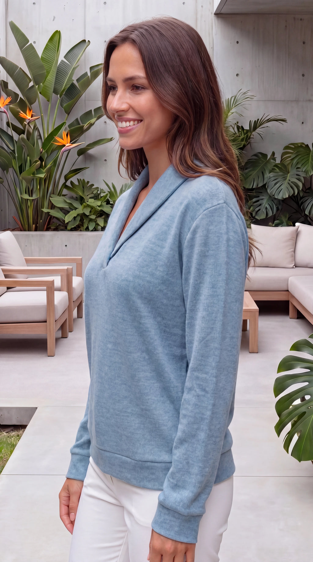Women's Shawl Collar Long Sleeve V Neck Knit Jumper
