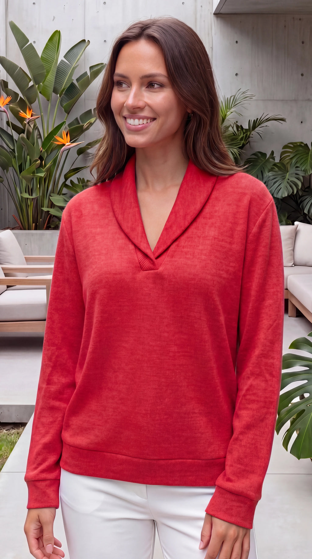Women's Shawl Collar Long Sleeve V Neck Knit Jumper