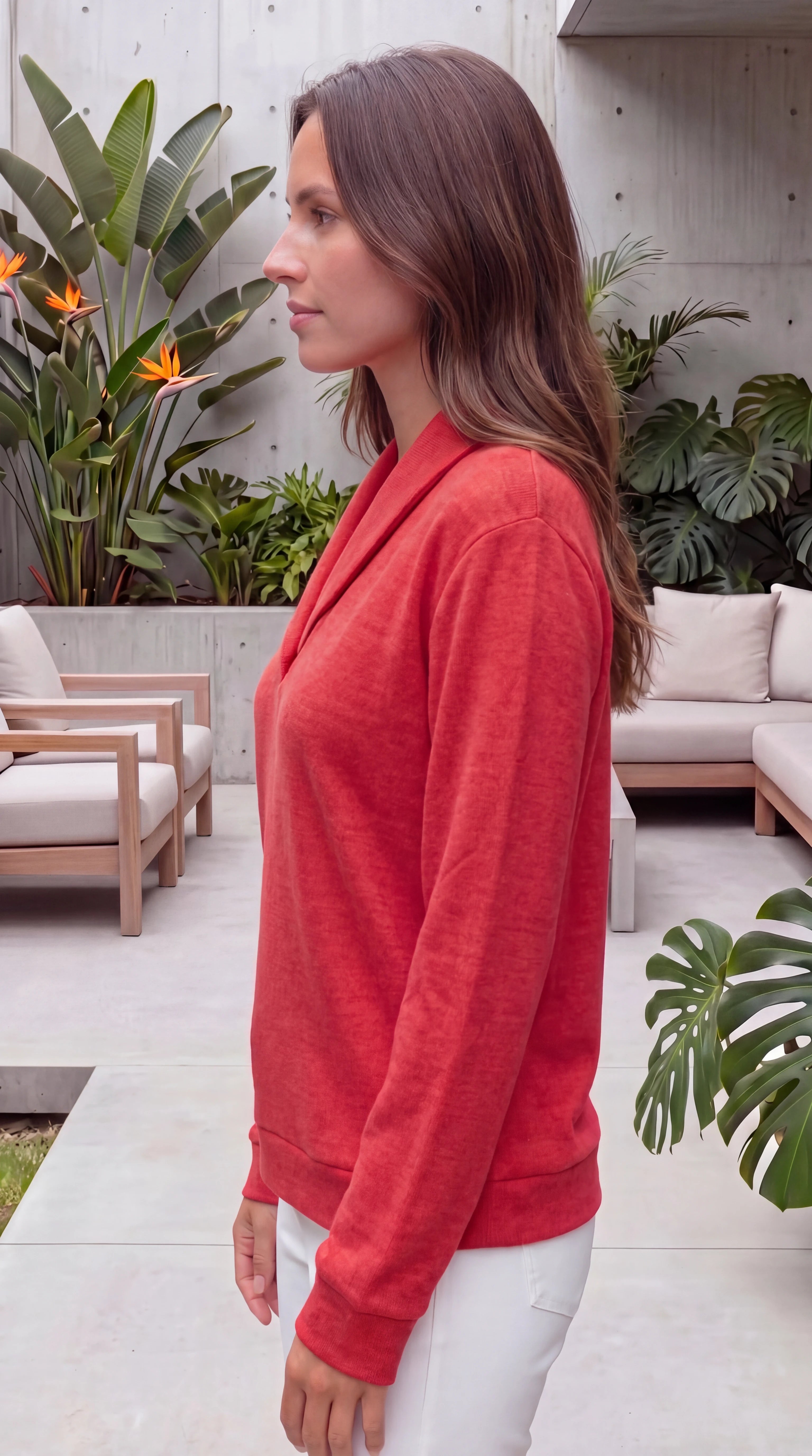 Women's Shawl Collar Long Sleeve V Neck Knit Jumper
