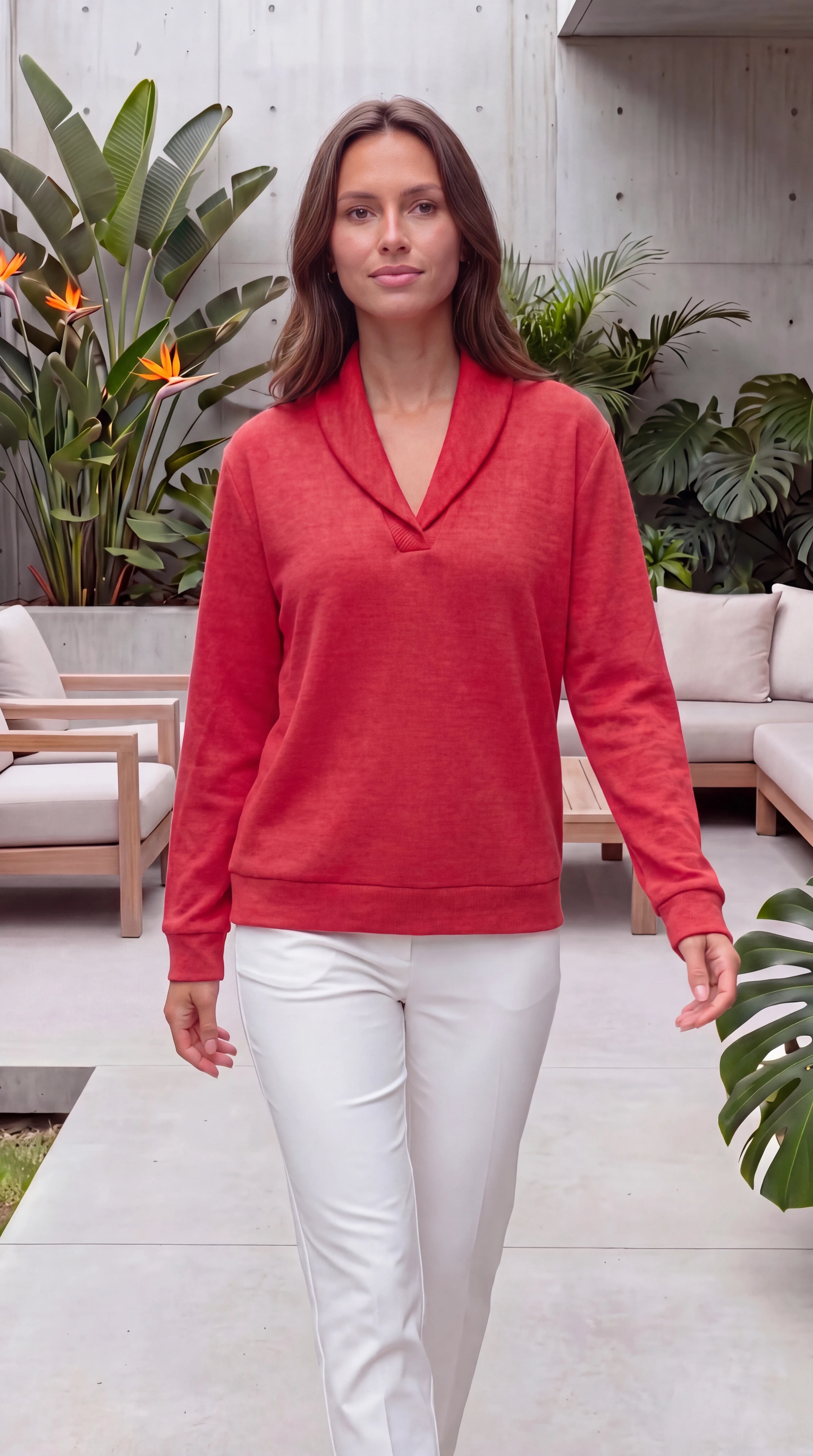 Women's Shawl Collar Long Sleeve V Neck Knit Jumper