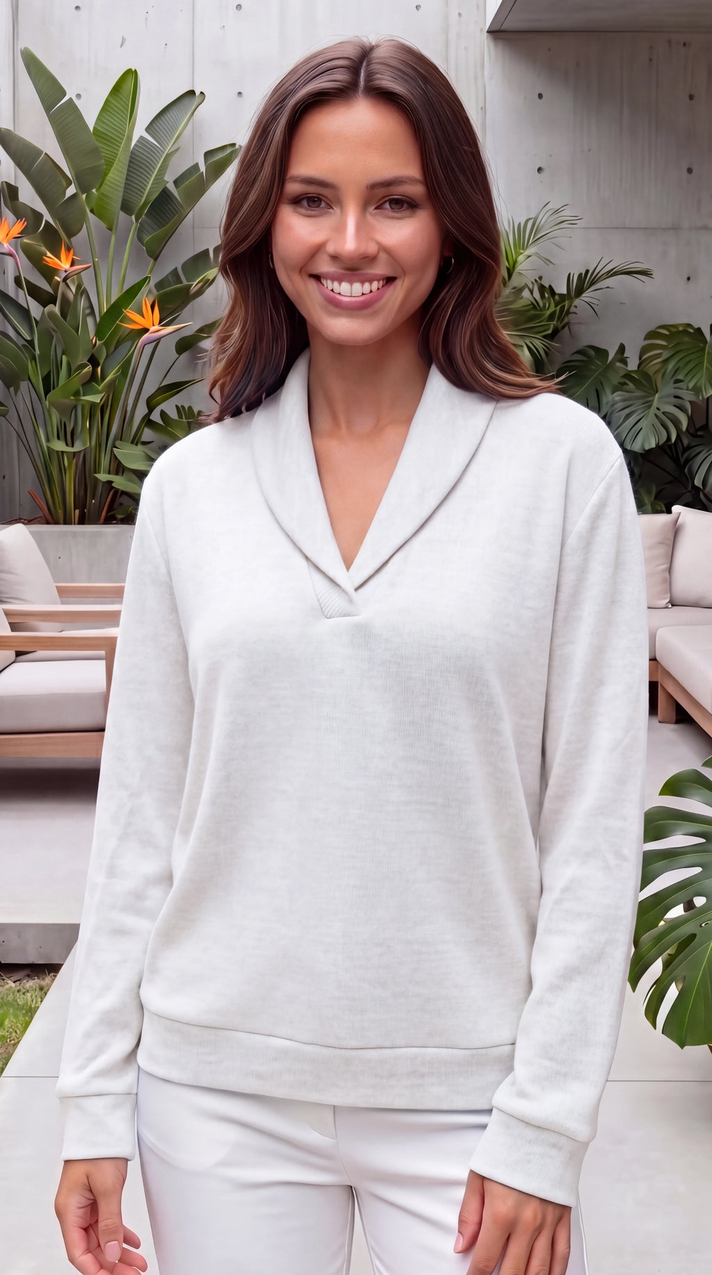 Women's Shawl Collar Long Sleeve V Neck Knit Jumper