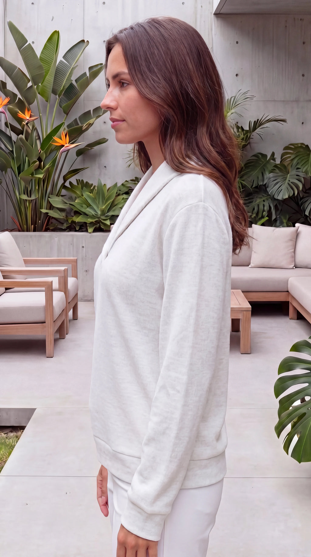Women's Shawl Collar Long Sleeve V Neck Knit Jumper