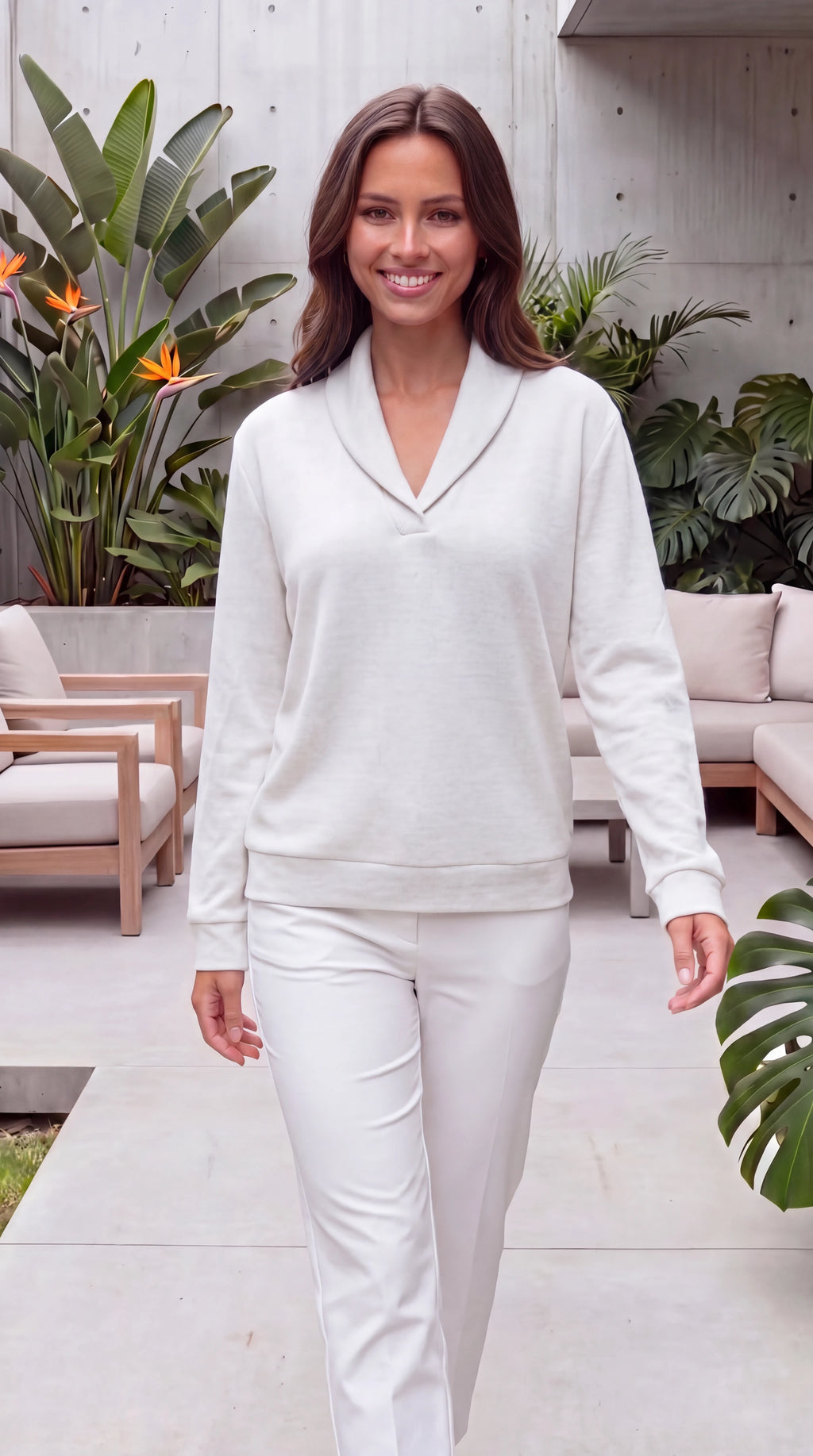 Women's Shawl Collar Long Sleeve V Neck Knit Jumper