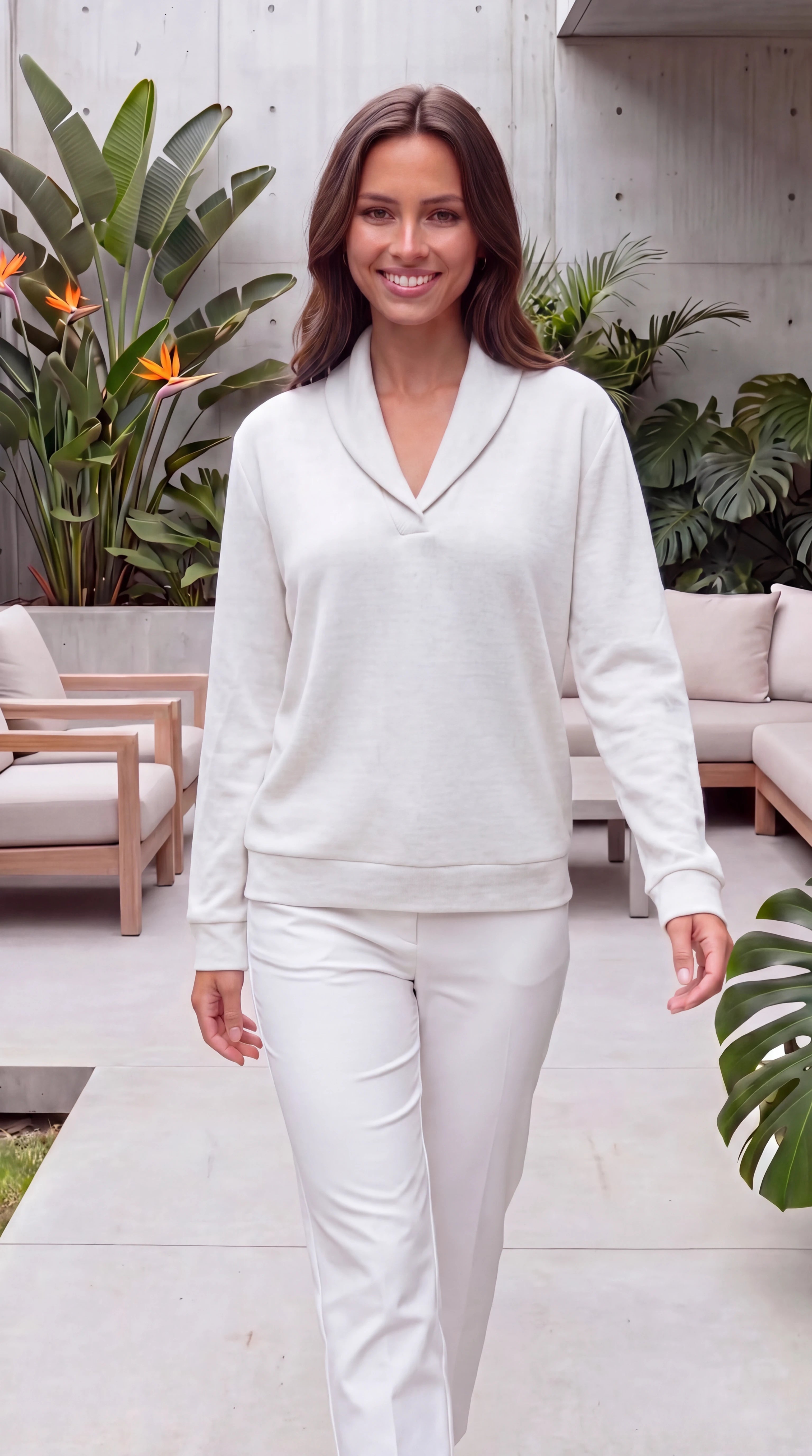 Women's Shawl Collar Long Sleeve V Neck Knit Jumper