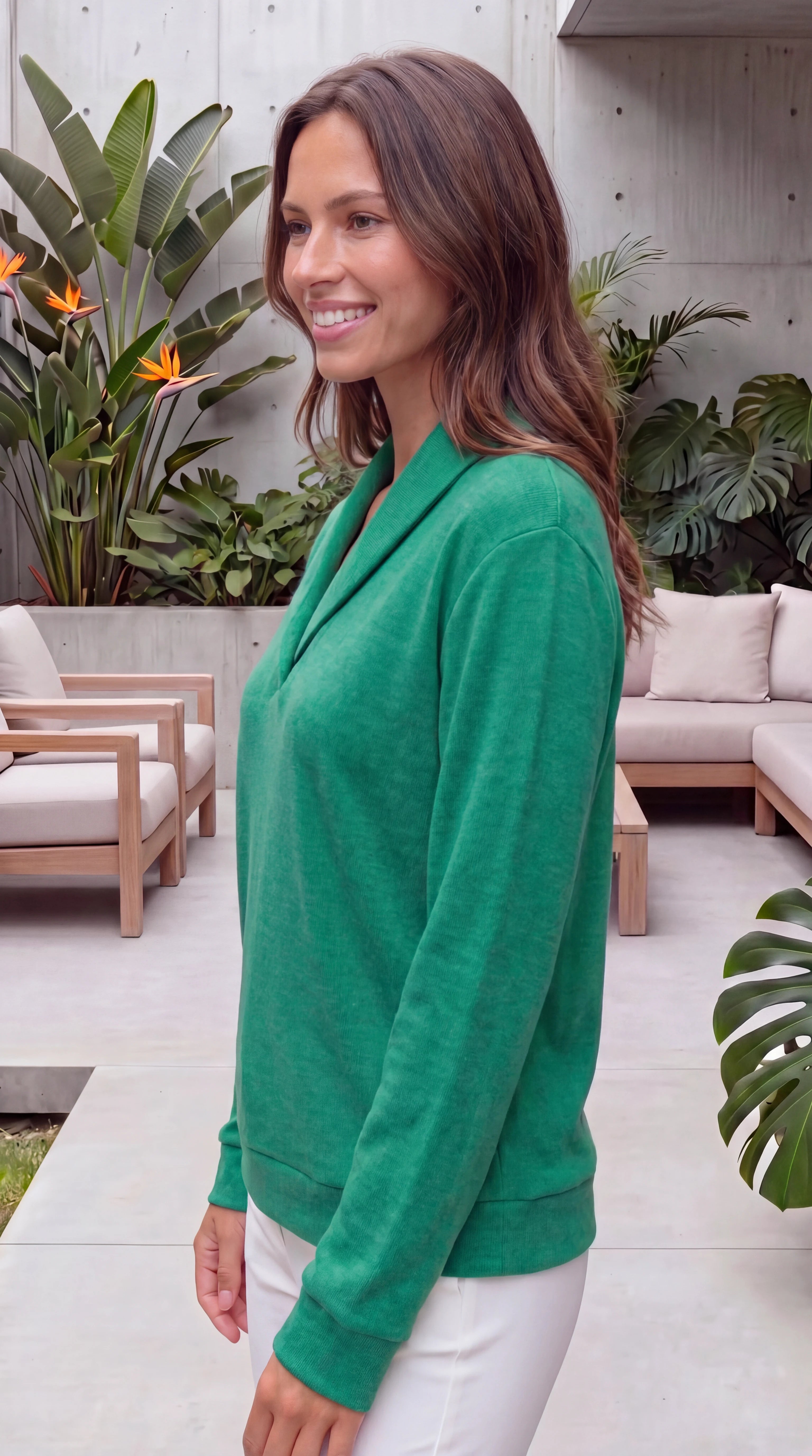 Women's Shawl Collar Long Sleeve V Neck Knit Jumper
