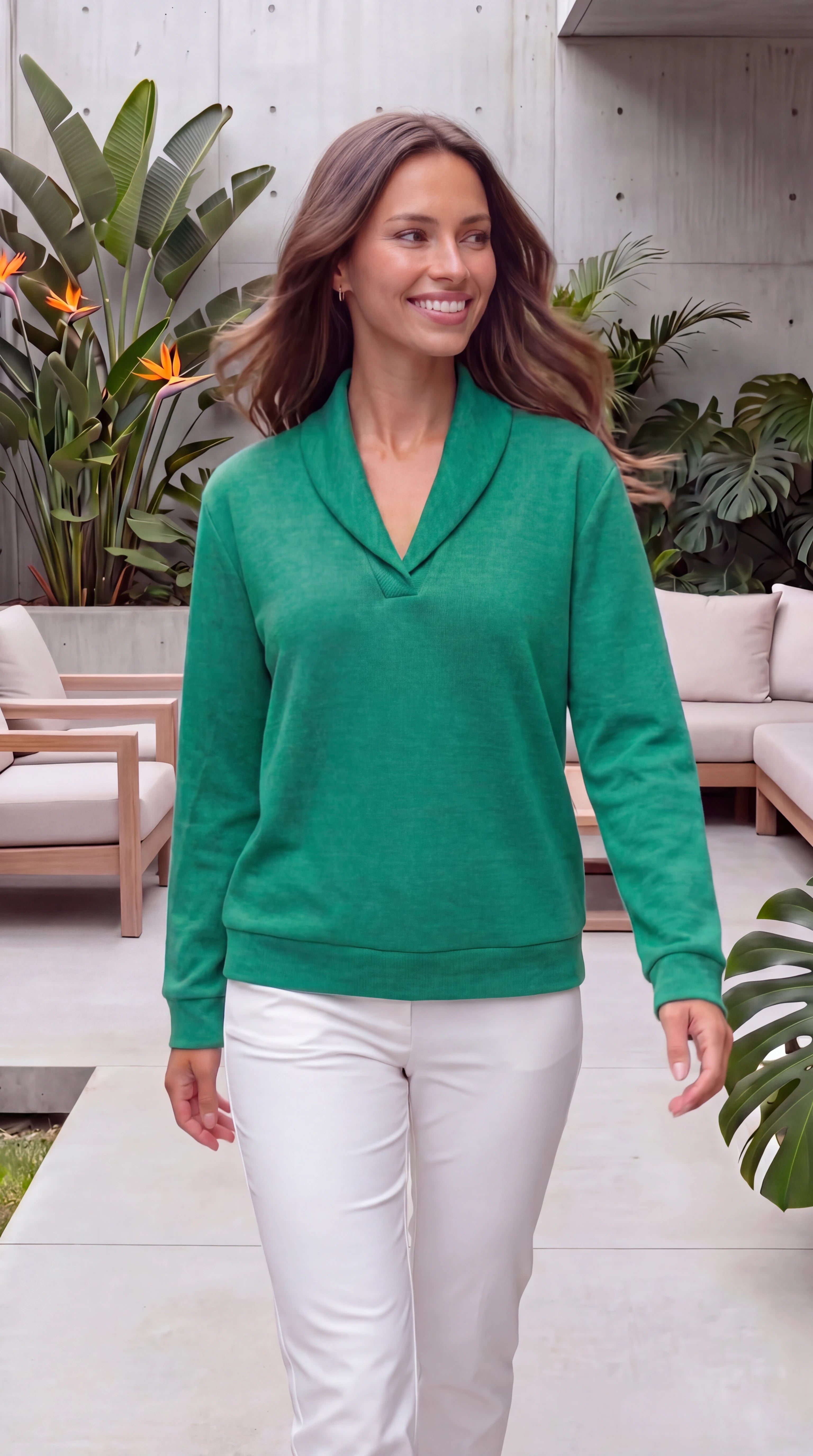 Women's Shawl Collar Long Sleeve V Neck Knit Jumper