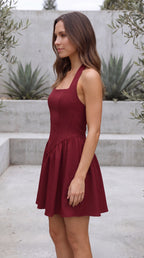 Women's Square Neck Sleeveless Corset Bustier Pleated A-Line Mini Dress