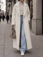 Women's Oversized Longline Coat with Lapel Collar