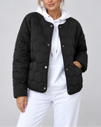 Women's Hexagon Quilted Jacket with Round Neck and Snap Front