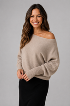 Women's Off-Shoulder Knit Jumper with Asymmetric Hem