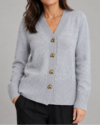 Women's V Neck Heart Button Up Knit Cardigan