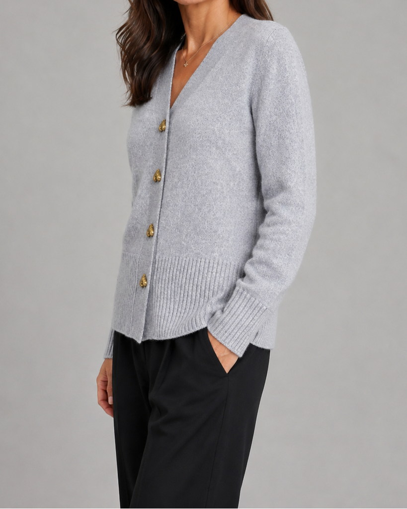 Women's V Neck Heart Button Up Knit Cardigan