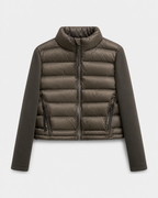 Women's Cropped Quilted Puffer Jacket with Stand Collar and Zip Front