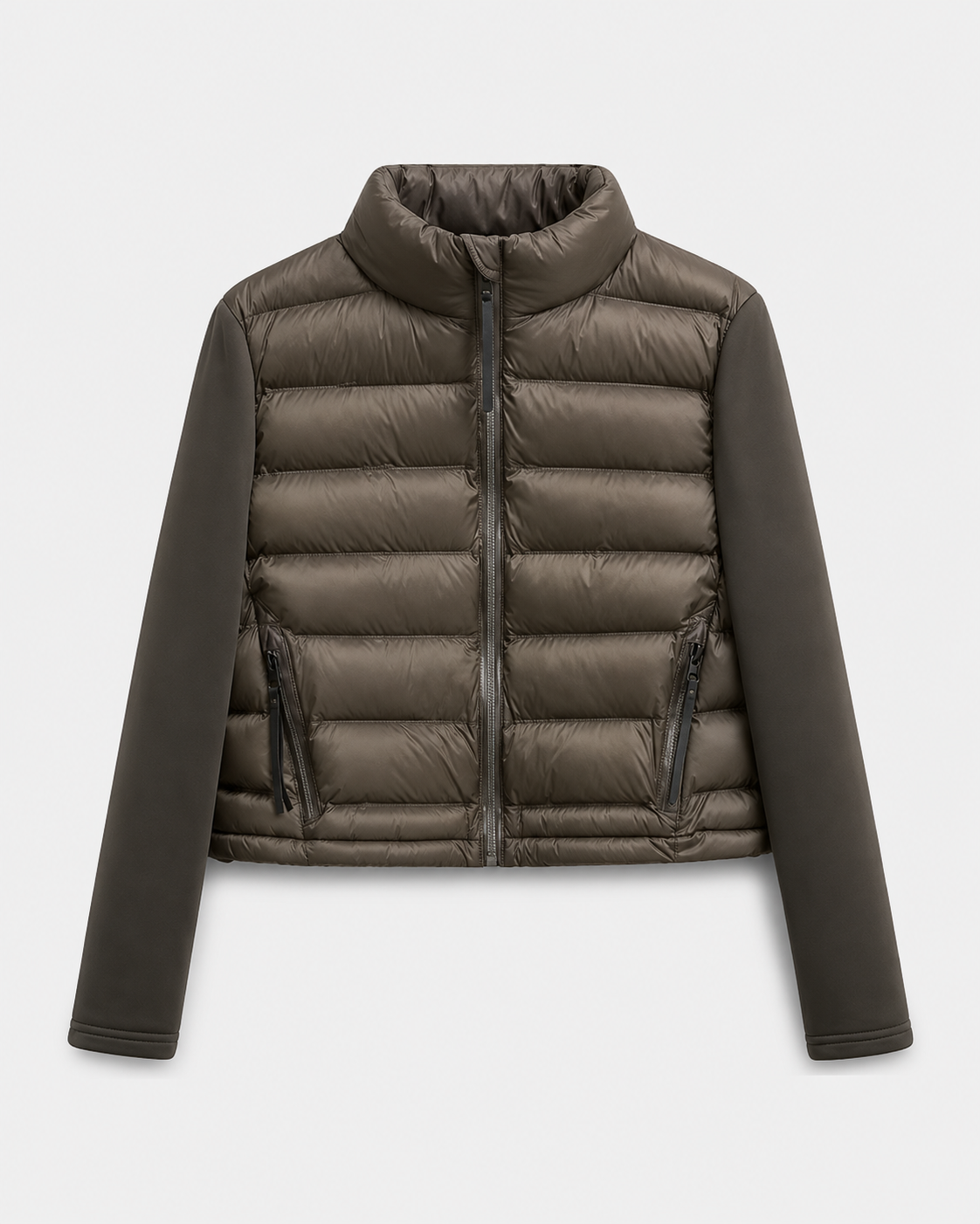 Women's Cropped Quilted Puffer Jacket with Stand Collar and Zip Front