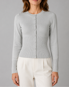Women's Cropped Ribbed Cardigan | Fitted Crew Neck Button Up Knit