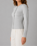 Women's Cropped Ribbed Cardigan | Fitted Crew Neck Button Up Knit