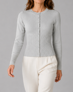 Women's Cropped Ribbed Cardigan | Fitted Crew Neck Button Up Knit