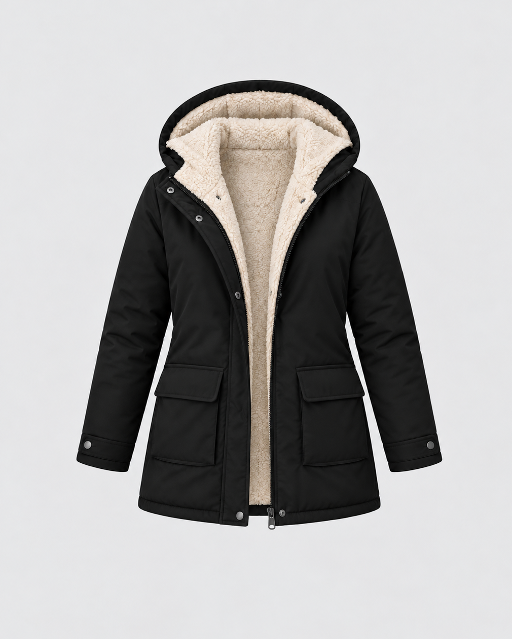 Women's Sherpa Lined Hooded Parka with Zip Front and Pockets