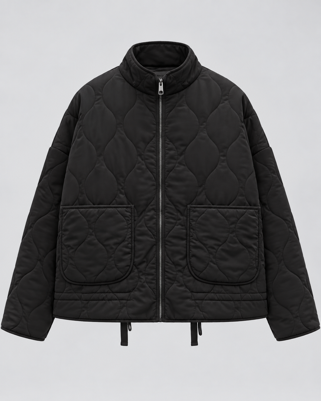 Women's Oversized Quilted Jacket with Zip Front and Pockets