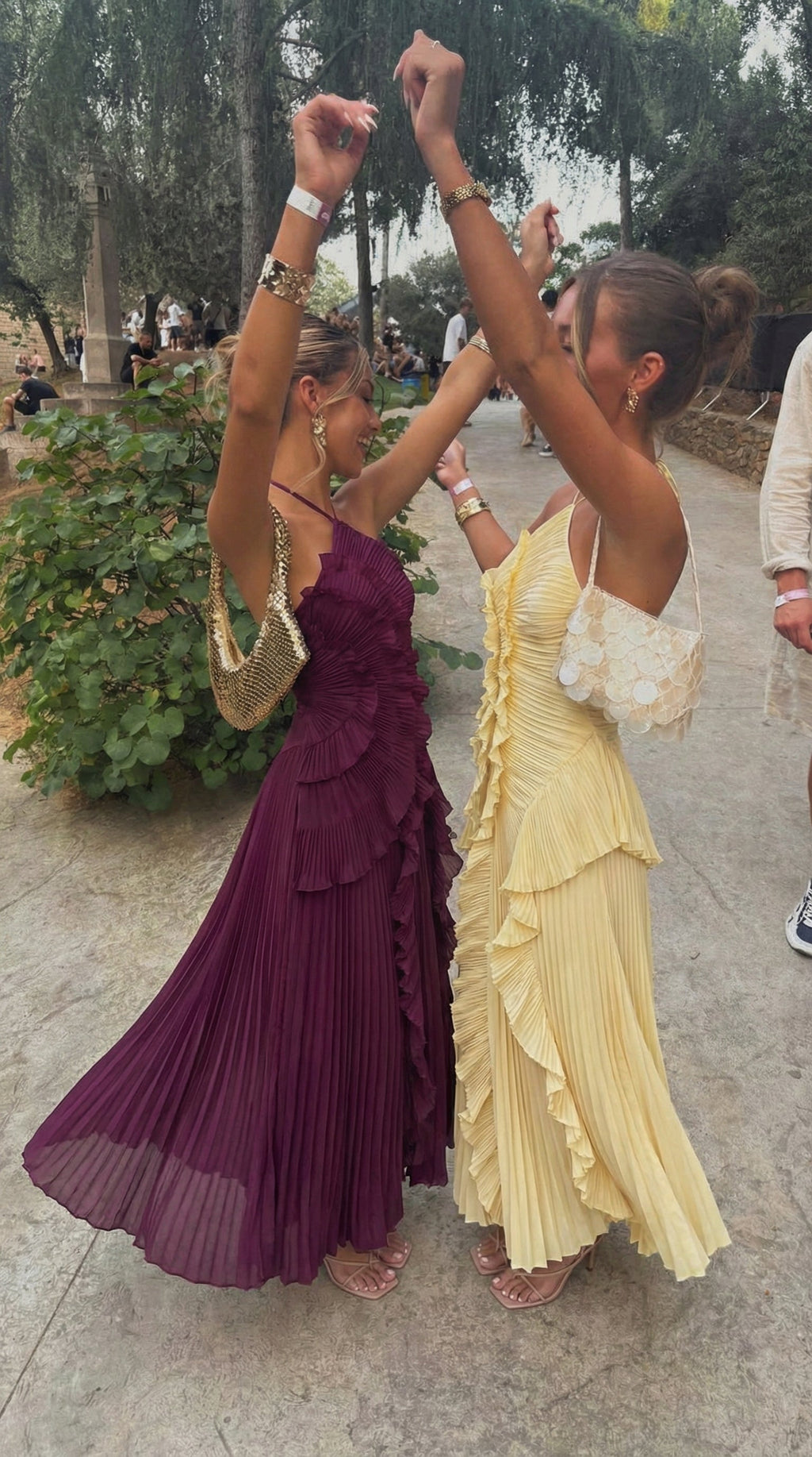 Women's Ruffle Maxi Dress | Halter Pleated Wedding Guest Dress