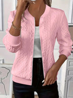 Women's Textured Bomber Jacket with Zip Closure