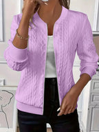 Women's Textured Bomber Jacket with Zip Closure
