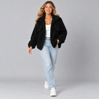 Women's Oversized Teddy Fleece Borg Jacket with Collar and Zip Front