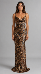 Women's Leopard Print Slip Satin Maxi Dress
