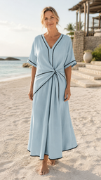 Women's Twist Front Maxi Dress | V Neck Short Sleeve Summer Dress