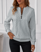 Women's Half Zip Jumper | Ring Pull Cable Knit Ribbed Sweater