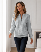 Women's Half Zip Jumper | Ring Pull Cable Knit Ribbed Sweater