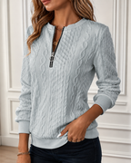 Women's Half Zip Jumper | Ring Pull Cable Knit Ribbed Sweater