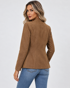 Women's Slim Fit Suede Style Jacket with Waterfall Collar and Open Front