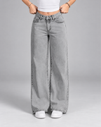 Women's Wide Leg Jeans with Mid Rise and Faded Grey Wash