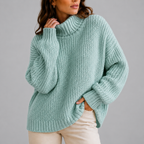 Women's chunky turtleneck knit jumper in light blue