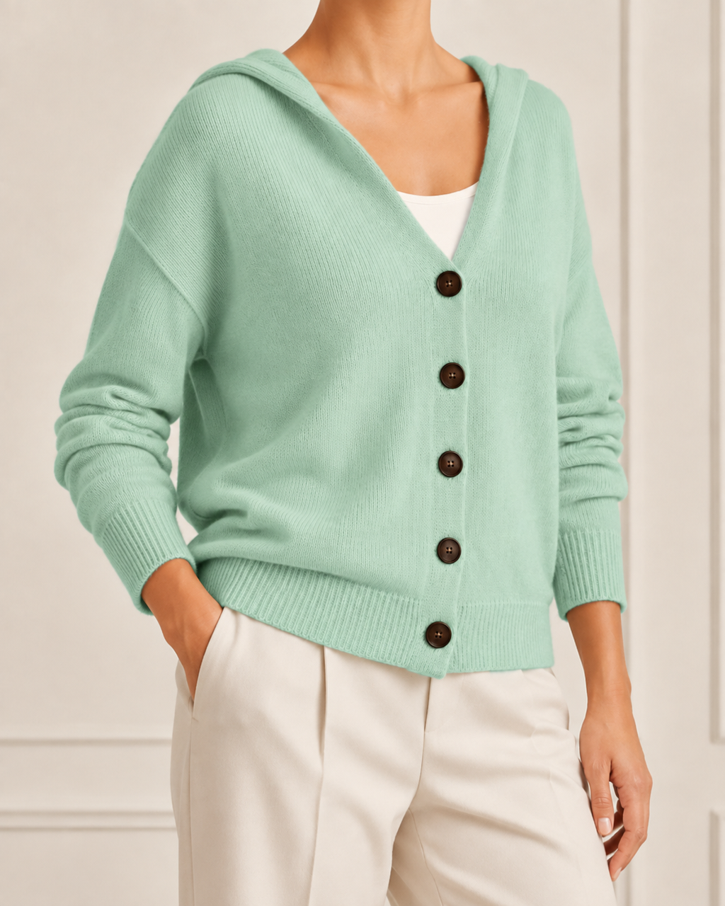 Women's Hooded Cardigan | Button Up V Neck Soft Knit Sweater