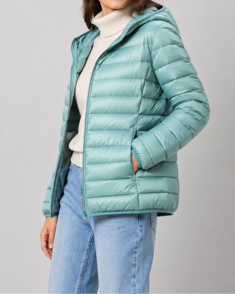 Women's Puffer Jacket | Hooded Lightweight Quilted Zip Up Coat
