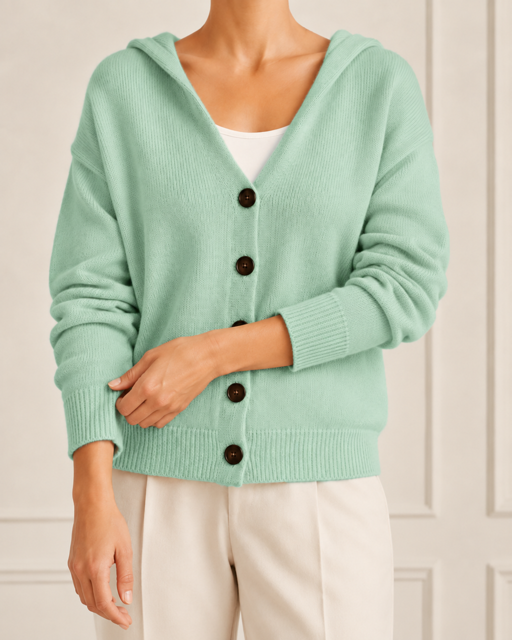 Women's Hooded Cardigan | Button Up V Neck Soft Knit Sweater