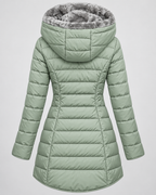 Women's Fleece Lined Hooded Puffer Coat with Mid Length