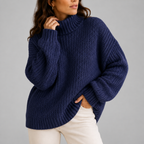 Women's chunky turtleneck knit jumper in navy