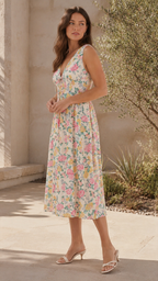 Women's Midi Dress | Plunge V Neck Twist Front Party Summer Dress