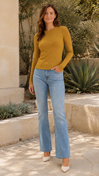 Women's Long Sleeve Top | Ribbed Crew Neck Fitted Basic Top
