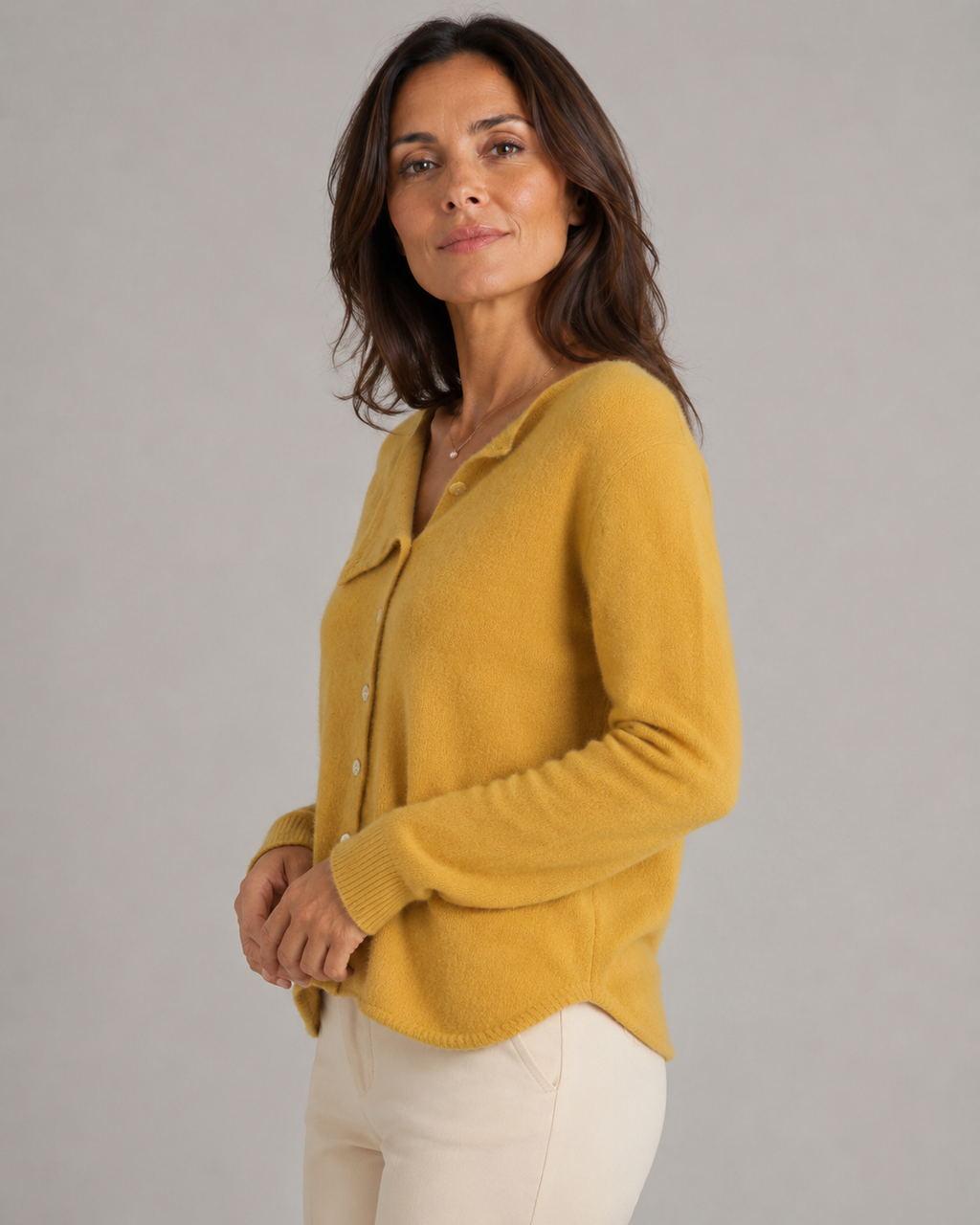 Women's Soft Knit Cardigan | Asymmetric Button Up Round Neck