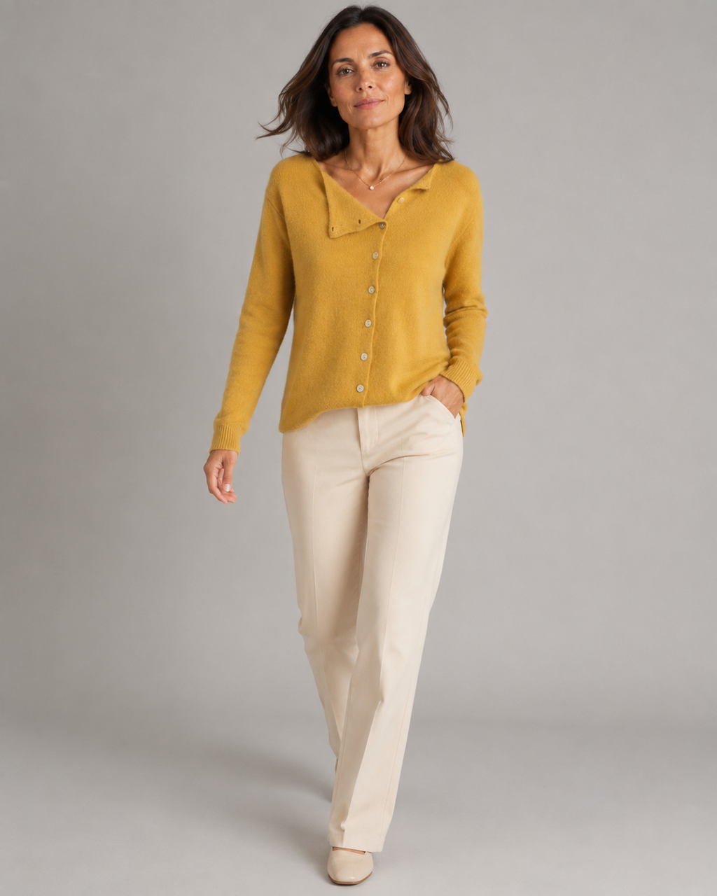 Women's Soft Knit Cardigan | Asymmetric Button Up Round Neck