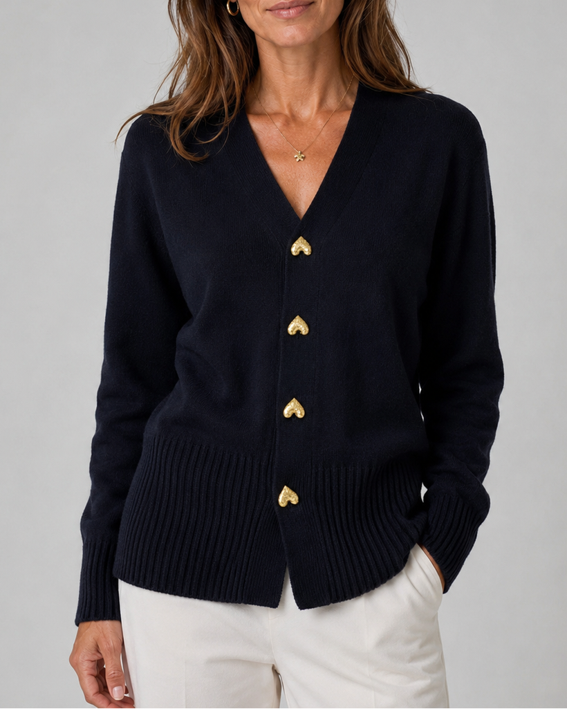 Women's V Neck Heart Button Up Knit Cardigan